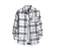 Sweat-shirt de travail imprimé pour homme, chemise écossaise avec revers simple boutonnage à manches longues, automne et hiver, t-shirts à manches courtes, Light gris, 3XL