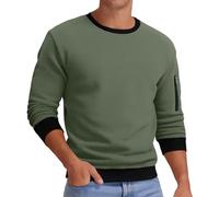 Sweat-shirt décontracté à col rond pour hommes - Pull à manches longues de couleur unie avec tissu en coton doux confortable pour les week-ends, le style urbain et les heures de confort à la maison