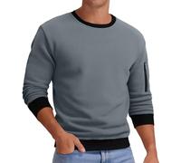 Sweat-shirt décontracté à col rond pour hommes - Pull à manches longues de couleur unie avec tissu en coton doux confortable pour les week-ends, le style urbain et les heures de confort à la maison