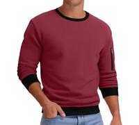 Sweat-shirt décontracté à col rond pour hommes - Pull à manches longues de couleur unie avec tissu en coton doux confortable pour les week-ends, le style urbain et les heures de confort à la maison