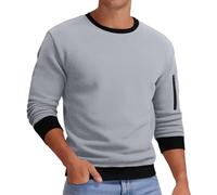 Sweat-shirt décontracté à col rond pour hommes - Pull à manches longues de couleur unie avec tissu en coton doux confortable pour les week-ends, le style urbain et les heures de confort à la maison