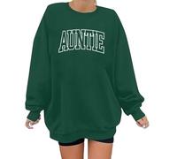 Sweat-shirt décontracté avec imprimé alphabet et manches longues, col rond et sans capuche pour hommes et femmes, haut élégant et polyvalent sweats à capuche pour adolescentes filles, Vert foncé., XXL