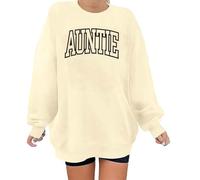 Sweat-shirt décontracté avec imprimé alphabet et manches longues, col rond et sans capuche pour hommes et femmes, haut élégant et polyvalent sweats à capuche pour adolescentes filles, beige, L