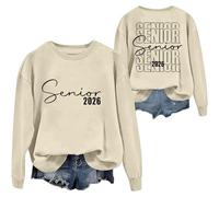 Sweat-shirt décontracté et confortable pour femme - Col rond - Manches longues - Style collège - Minimaliste - Impression graphique - Inscription - Pour remise de diplôme, Style h01 beige, M