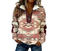 Sweat-Shirt décontracté Femme Style Occidental à Manches Longues avec Fermeture éclair et Motif imprimé pour Un Streetwear Tendance (Watermelon Red, XXXXL)