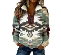 Sweat-Shirt décontracté Femme Style Occidental Manches Longues sans Capuche à Fermeture éclair Confortable pour Streetwear (Dark Green, S)