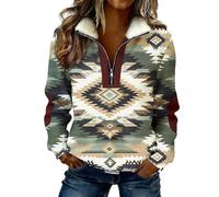 Sweat-Shirt décontracté Femme Style Occidental Manches Longues sans Capuche à Fermeture éclair Confortable pour Un Streetwear Tendance (Dark Green, M)