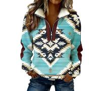 Sweat-Shirt décontracté Femme Style Occidental Manches Longues sans Capuche à Fermeture éclair pour Streetwear (Mint Green, L)