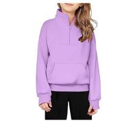 Sweat-shirt demi-fermeture éclair en polaire pour enfants garçons ou filles de couleur unie avec poignets élastiques - M (Violet, 9-10 ans)