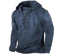 Sweat-shirt d'extérieur pour homme : sweat à capuche rétro à lacets style gothique médiéval rétro vieilli sweatshirts à capuche grands et grands pour hommes gothiques steampunk avec cordon de serrage