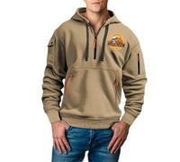 Sweat-shirt d'Halloween à col rond pour homme - Imprimé saisonnier - Demi-fermeture éclair pour un confort décontracté - Manches longues - Hipster décontracté, kaki, XXL