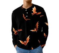 Sweat-shirt d'Halloween à manches longues pour homme - Imprimé chauve-souris - Costume d'Halloween 2025 - Mode urbaine - Pull boutonné - Vêtements d'automne, rose vif, XL