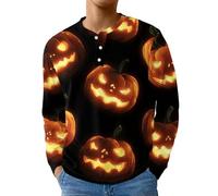 Sweat-shirt d'Halloween à manches longues pour homme - Imprimé chauve-souris - Costume d'Halloween 2025 - Mode urbaine - Pull boutonné - Vêtements d'automne, noir foncé, S