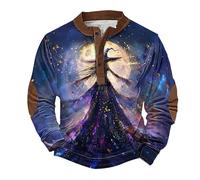 Sweat-shirt d'Halloween effrayant pour homme avec imprimé sorcière - Pull d'automne à manches longues - Haut Henley boutonné - Costumes de vacances pour adultes effrayants, violet, 3XL