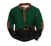 Sweat-shirt d'Halloween effrayant pour homme - Pull boutonné à manches longues - Col Henley - Costumes de vacances pour adultes 2025, vert militaire, L