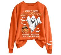 Sweat-shirt d'Halloween « I Don't Need Halloween Boo I Ghost People All Year Round » pour femme - Imprimé vintage et col rond - Haut décontracté à manches longues, Orange, XL