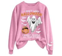 Sweat-shirt d'Halloween « I Don't Need Halloween Boo I Ghost People All Year Round » pour femme - Imprimé vintage et col rond - Haut décontracté à manches longues, rose, M