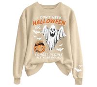 Sweat-shirt d'Halloween « I Don't Need » pour femme - Haut fantôme amusant - Grande taille - Costume d'Halloween à manches longues - T-shirt citrouille - Tenues de festival, beige, XL