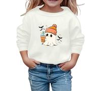 Sweat-Shirt d'halloween pour Enfants avec Imprimé Citrouille Effrayante Mignon et Col Rond Tendance Haut Décontracté Veste de Survêtement à Manches Longues pour Filles Automne (01 White, 3-4 Years)
