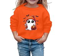 Sweat-Shirt d'halloween pour Enfants avec Imprimé Citrouille Effrayante Mignon et Col Rond Tendance Haut Décontracté Veste de Survêtement à Manches Longues pour Filles Automne (01 White, 9-10 Years)