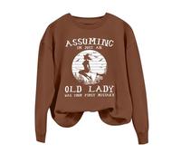 Sweat-shirt d'Halloween pour femme « Assuming I'm Just An Old Lady Was Your First Mistake » - Col rond - Costume pour femme - Sweat-shirt adulte, café, L