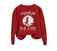 Sweat-shirt d'Halloween pour femme « Assuming I'm Just An Old Lady Was Your First Mistake » - Col rond - Costume pour femme - Sweat-shirt adulte, Rouge, XXL