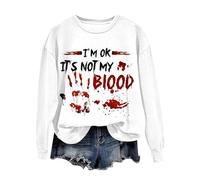 Sweat-shirt d'Halloween pour femme avec imprimé « Bloody I'm Fine It's Not My Blood » - Col rond - Pour l'automne - Pull 2025 - Tenues pour femmes et adultes, rose, XL