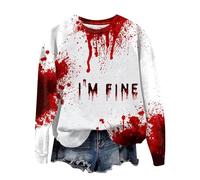 Sweat-shirt d'Halloween pour femme avec imprimé « Bloody I'm Fine It's Not My Blood » - Col rond - Pour l'automne - Pull 2025 - Tenues pour femmes et adultes, violet, M