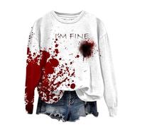 Sweat-shirt d'Halloween pour femme avec imprimé « Bloody I'm Fine It's Not My Blood » - Col rond - Pour l'automne - Pull 2025 - Tenues pour femmes et adultes, rose vif, XXL
