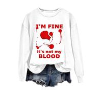 Sweat-shirt d'Halloween pour femme avec imprimé « Bloody I'm Fine It's Not My Blood » - Col rond - Pour l'automne - Pull 2025 - Tenues pour femmes et adultes, blanc, M