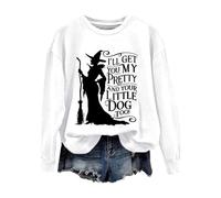 Sweat-shirt d'Halloween pour femme avec imprimé « I'll Get You My Pretty And Your Little Dog Too » - Pull à col ras du cou - Costumes pour adultes 2025, blanc, M