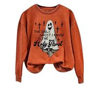 Sweat-shirt d'Halloween pour femme avec imprimé « The Only Ghost I Know Is The Holy Yhost » - Pull à col rond - Costumes pour femmes et adultes, blanc, M