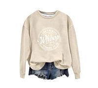 Sweat-shirt d'Halloween pour femme avec inscription « I Don't Always Whoop But When I Do There It Is » - Pull à col rond imprimé - Costumes pour adultes - Pull 2025 pour femme, beige, L