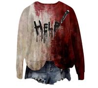 Sweat-shirt d'Halloween pour femme avec inscription « I'm Okay It's Not My Blood » - Visage de citrouille sanglante - Joli col rond - Costumes - Pull pour adulte - Tenues 2025, Noir , L