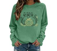 Sweat-shirt d'Halloween pour femme, deux chats noirs avec pull Jack-O-Lantern, Vert. 1, S