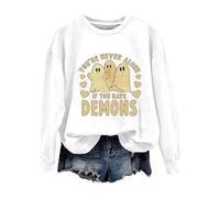 Sweat-shirt d'Halloween pour femme, fantôme « You're Never Alone If You Have Demons », sweatshirts à col ras du cou, costumes pour adultes 2025, blanc, XXL