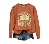 Sweat-shirt d'Halloween pour femme, fantôme « You're Never Alone If You Have Demons », sweatshirts à col ras du cou, costumes pour adultes 2025, Orange, XXL