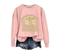 Sweat-shirt d'Halloween pour femme, fantôme « You're Never Alone If You Have Demons », sweatshirts à col ras du cou, costumes pour adultes 2025, rose, M