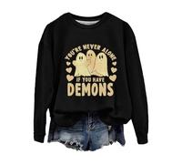 Sweat-shirt d'Halloween pour femme, fantôme « You're Never Alone If You Have Demons », sweatshirts à col ras du cou, costumes pour adultes 2025, Noir , S