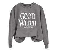 Sweat-shirt d'Halloween pour femme « Good Witch Most Of The Time » - Col rond - Manches longues - Pull pour femme - Costumes 2025 - Tenues pour adultes, gris, XXL