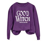 Sweat-shirt d'Halloween pour femme « Good Witch Most Of The Time » - Col rond - Manches longues - Pull pour femme - Costumes 2025 - Tenues pour adultes, violet, XXL