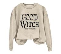 Sweat-shirt d'Halloween pour femme « Good Witch Most Of The Time » - Col rond - Manches longues - Pull pour femme - Costumes 2025 - Tenues pour adultes, beige, M