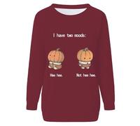 Sweat-shirt d'Halloween pour femme « I Have Two Moods Hee Pumpkin » - Pull à col rond pour femme - Costumes 2025 - Tenues pour adultes, bordeaux, L