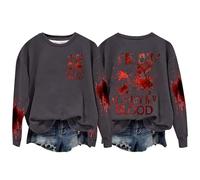 Sweat-shirt d'Halloween pour femme « Im Ok It's Not My Blood » avec visage de citrouille sanglante et col rond - Joli sweat-shirt - Costumes - Pull - Tenues 2025 pour femme adulte, gris foncé, XL