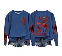 Sweat-shirt d'Halloween pour femme « Im Ok It's Not My Blood » avec visage de citrouille sanglante et col rond - Joli sweat-shirt - Costumes - Pull - Tenues 2025 pour femme adulte, bleu, XXL