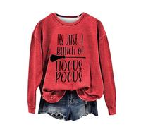 Sweat-shirt d'Halloween pour femme It's Just A Bunch Of Hocus Pocus imprimé col rond sweatshirts costumes pull 2025 tenues pour adultes femmes, Rouge, S