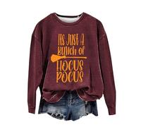 Sweat-shirt d'Halloween pour femme It's Just A Bunch Of Hocus Pocus imprimé col rond sweatshirts costumes pull 2025 tenues pour adultes femmes, bordeaux, S