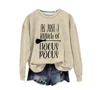 Sweat-shirt d'Halloween pour femme It's Just A Bunch Of Hocus Pocus imprimé col rond sweatshirts costumes pull 2025 tenues pour adultes femmes, beige, S