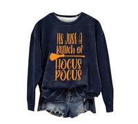 Sweat-shirt d'Halloween pour femme It's Just A Bunch Of Hocus Pocus imprimé col rond sweatshirts costumes pull 2025 tenues pour adultes femmes, bleu marine, XL