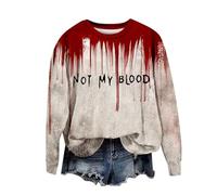 Sweat-shirt d'Halloween pour femme « Not My Blood » avec visage de citrouille mignon col rond squelette sweatshirts costumes pull pour femmes adultes tenues 2025, rose vif, S
